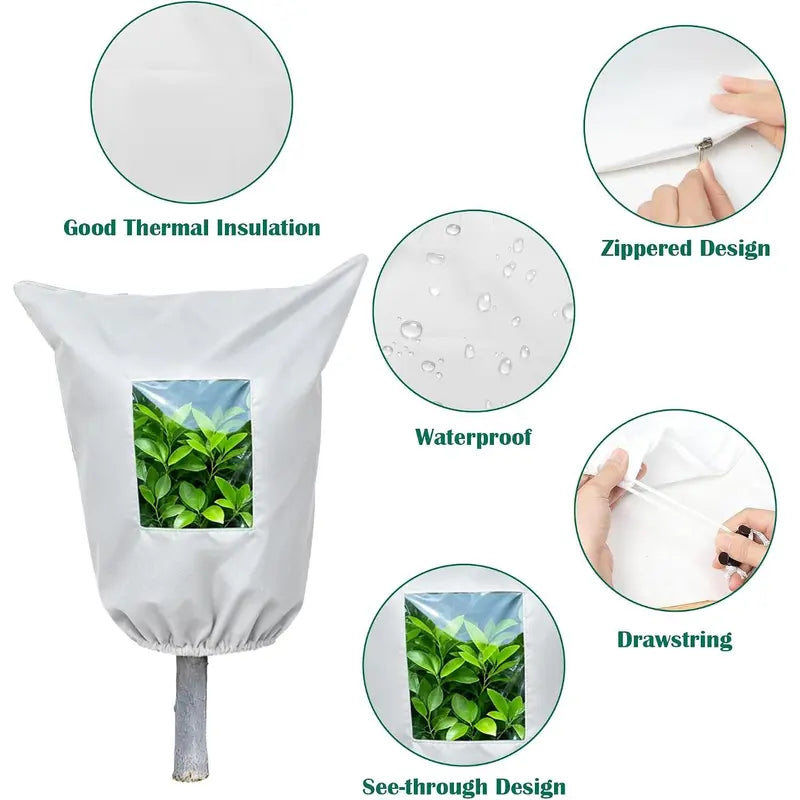 Winter Plant Frost Protection Cover, Zipper Drawstring Transparent Frost Blanket Bag for Trees Shrubs Outdoor Cold Protection