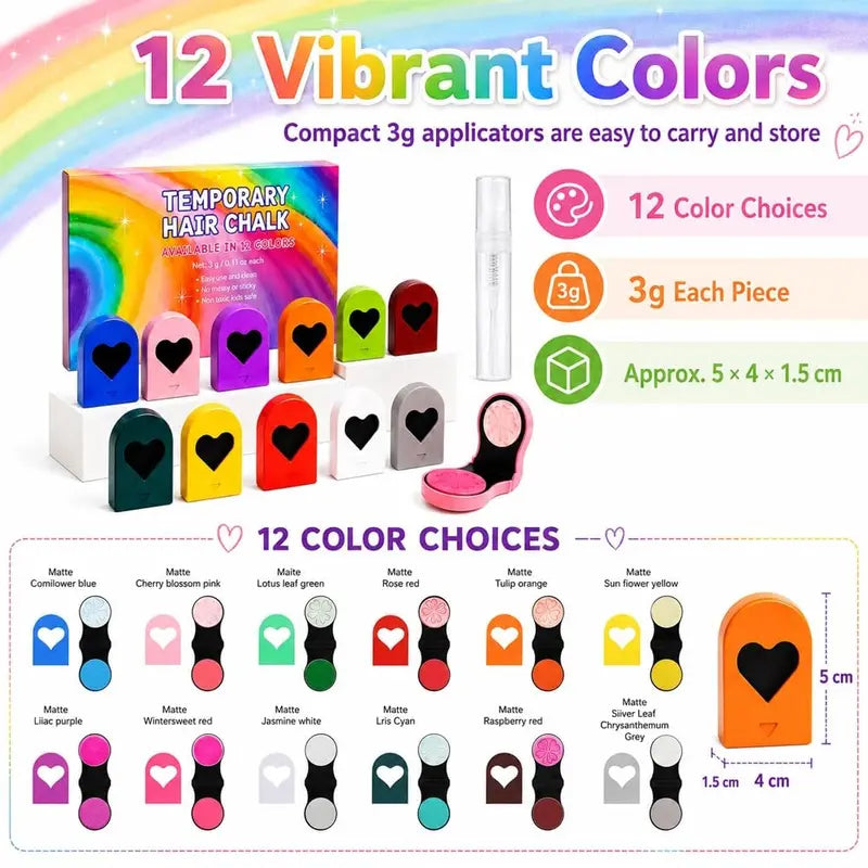 6/12 Colors Temporary Hair Chalk Dye, Washable Pocket Size Hair Color for Party DIY Hair Styling