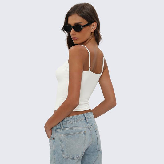 Tournesol Women's Square‑Neck Double‑Layer Slim‑Fit Sleeveless Tank Top, 006 White