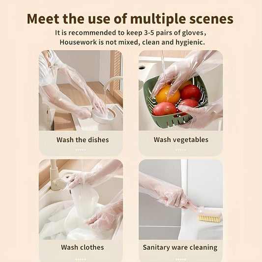 23.6 Inch Long Handle Full Finger Cleaning Gloves 10 Pairs, Waterproof Reusable Gloves for Kitchen Household