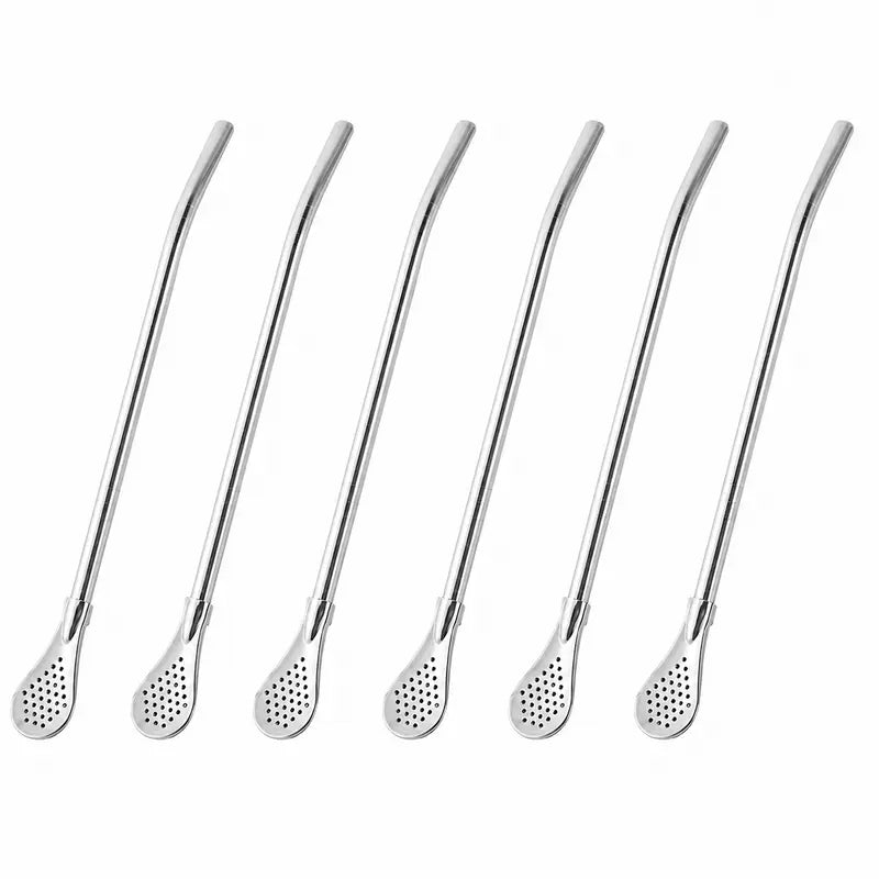 2‑in‑1 Stainless Steel Straw Spoon with Filter, Reusable Food‑Grade Metal Drinking Straw