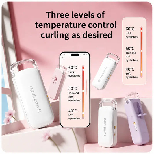 USB Rechargeable Heated Eyelash Curler Thermo-Sensitive Silicone Pad Fast Lash Lift for Travel Daily Makeup