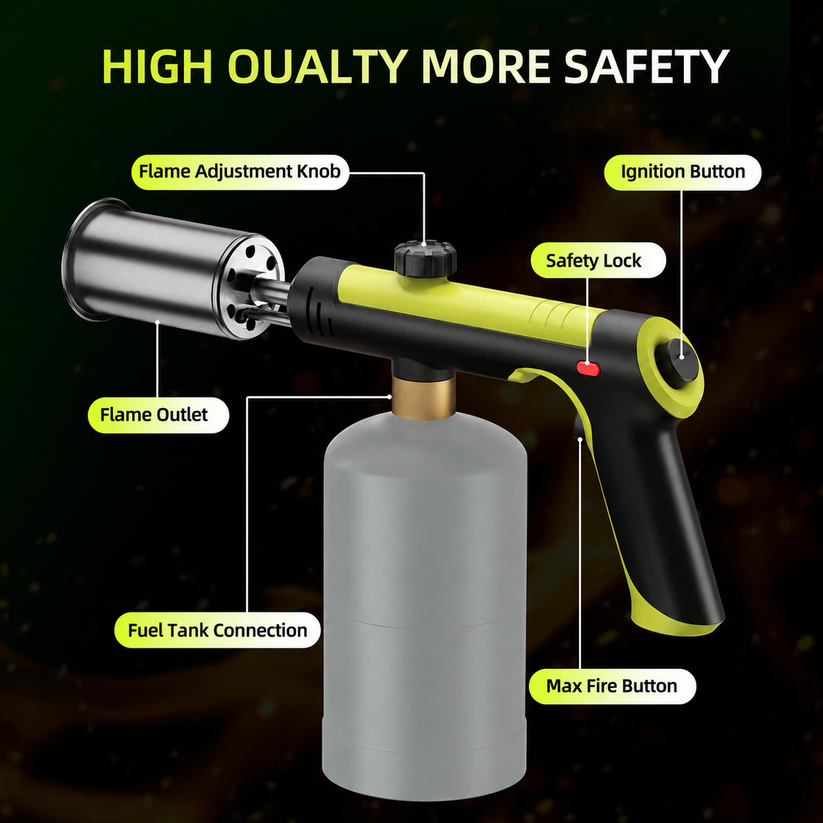 Powerful Propane Torch(Propane Tank Not Included),With One-Touch Max Fire Button and Safety Lock, Adjustable Blow Torch for Sous Vide Searing Steak