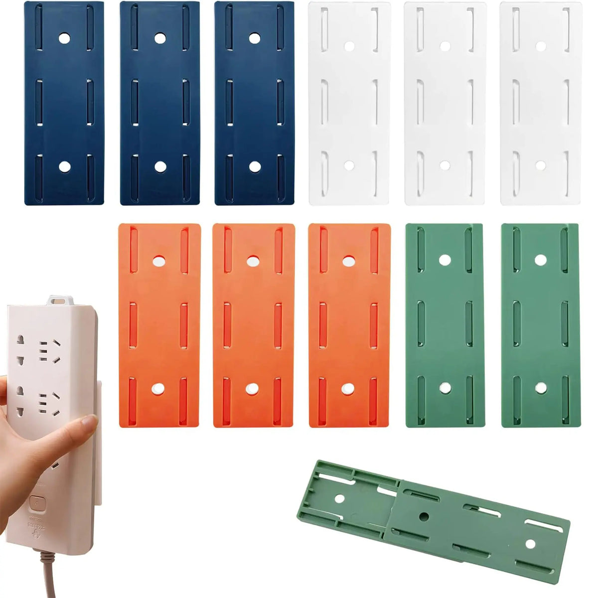 10Pcs Self‑Adhesive Punch‑Free Power Strip Wall Holder with Cable Clips for Router Remote Control