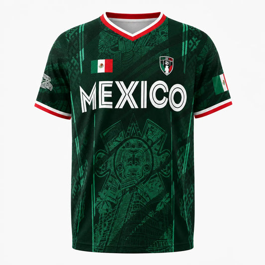 Mexico 2026 Retro Soccer Jersey — Chichén Itzá All-Over Print, Breathable Fabric