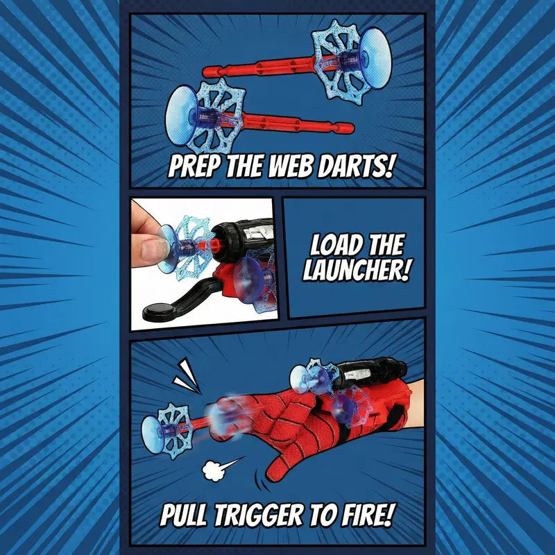 Spider Silk Wrist Launcher Toy Set, String Shooter Blaster with Suction Darts, Kids Hero Toy Gift
