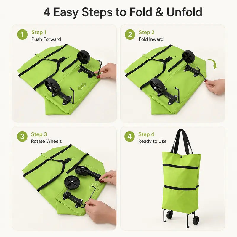 Portable Foldable Wheeled Shopping Trolley Bag Reusable Grocery Rolling Tote for Laundry Travel
