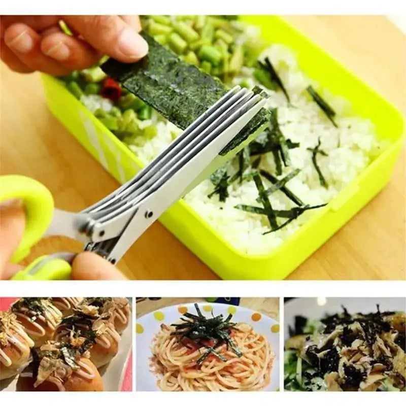 5‑Blade Stainless Steel Multi‑Layer Kitchen Herb Scissors, Easy‑Clean Multipurpose Food Cutting Scissors