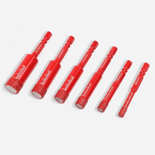 6Pcs Brazed Diamond Drill Bits Set, Multi‑Size 1/4‑1/2 Inch for Tile Glass Granite Marble Drilling
