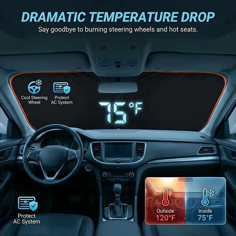 Portable Car Windshield Sunshade, Fabric Heat‑Insulating Sun Visor for Sedan SUV Truck, Summer Travel Camping Car Sun Cover