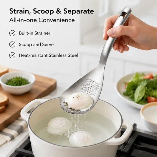 1pc 304 Stainless Steel Multifunctional Kitchen Spoon, Egg Separator Ginger Garlic Grater Masher