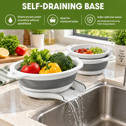 Gevoli Collapsible Colanders 3-Pack, Over-Sink Self-Drainage Base Kitchen Sieves Set, 3 Sizes 3QT 4QT 5QT for Food Draining