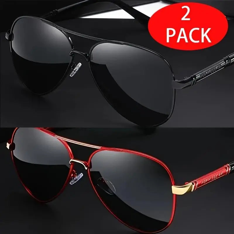 2Pcs ShineThru Metal Aviator Sunglasses Unisex Fashion Shades Beach Travel Daily Eyewear