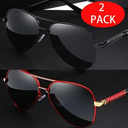 2Pcs ShineThru Metal Aviator Sunglasses Unisex Fashion Shades Beach Travel Daily Eyewear