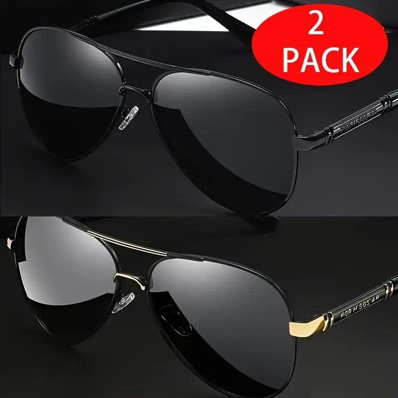 2Pcs ShineThru Metal Aviator Sunglasses Unisex Fashion Shades Beach Travel Daily Eyewear