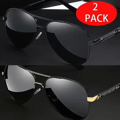 2Pcs ShineThru Metal Aviator Sunglasses Unisex Fashion Shades Beach Travel Daily Eyewear