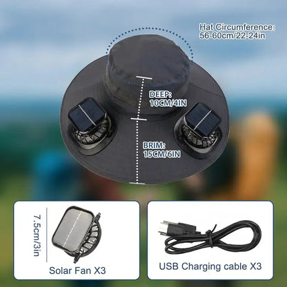 2026 New Three Solar Fan Outdoor Cooling Fan Hat — Sun Protection Hat with Solar Fan,Three-Power Rechargeable Fan,Outdoor Water-Resistant Fan hat,Ideal for Sporting Events,Unisex Design | Lightweight Comfortable Fit,  Ideal Men Women Summer Outdoor Gear
