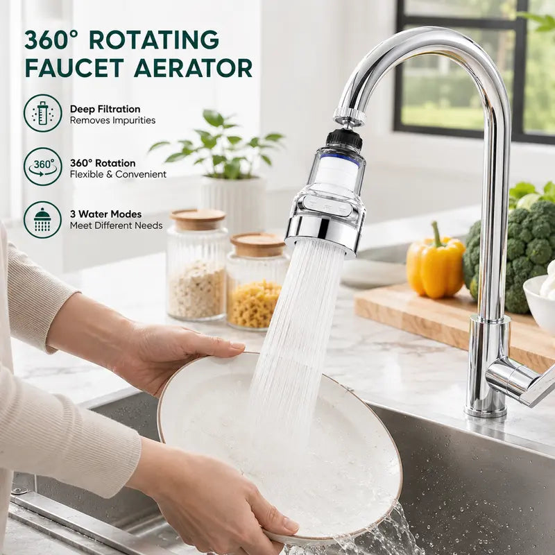 1 Count, 360 Degree Rotatable Faucet Water Filter Sprayer, 3 Spray Modes, 6 Layer Filtration for General Kitchen Sink Use