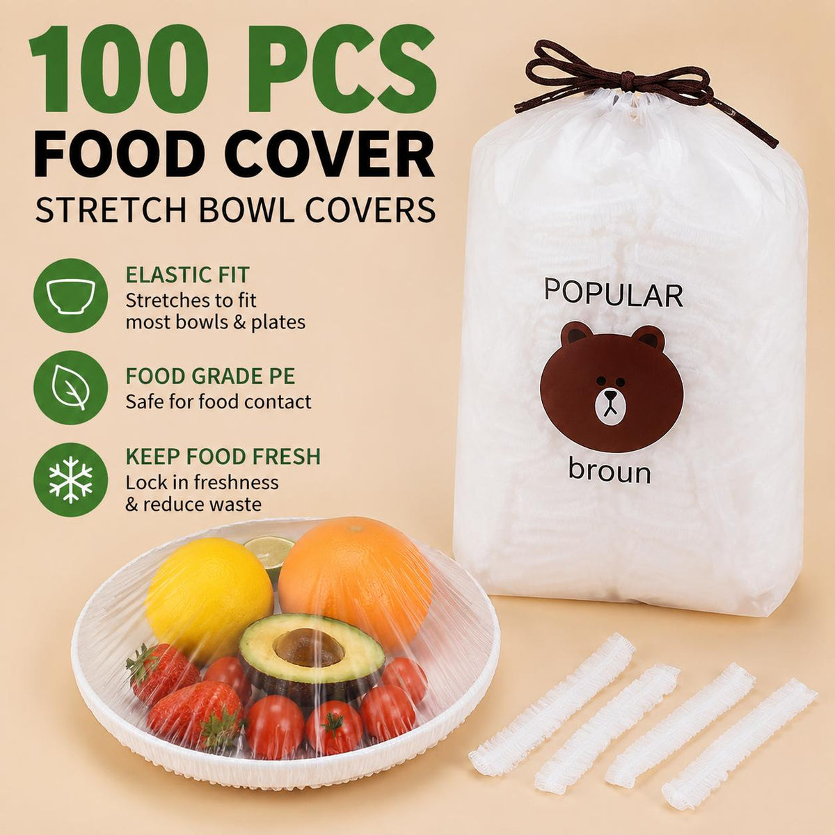 100 PCS Elastic Stretch Food Covers, Disposable Bowl & Plate Covers, Plastic Wrap Alternative for Kitchen Food Storage