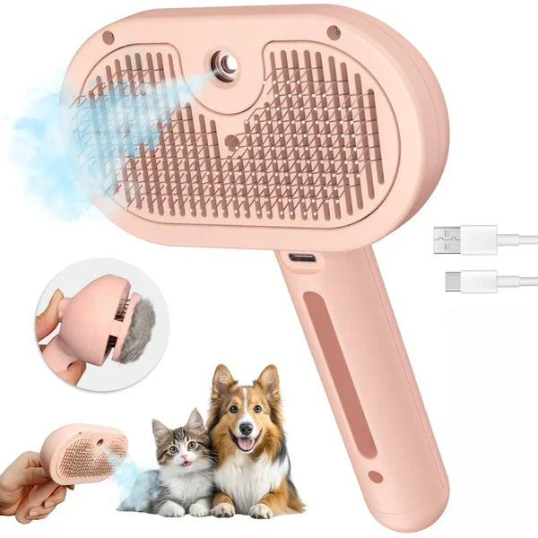 3-in-1 Steam Pet Grooming Brush – Self-Cleaning, Anti-Static Mist, Bionic Anti-Scratch Pins | Dogs & Cats