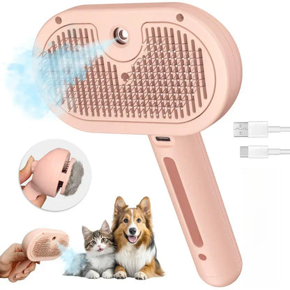 3-in-1 Steam Pet Grooming Brush – Self-Cleaning, Anti-Static Mist, Bionic Anti-Scratch Pins | Dogs & Cats