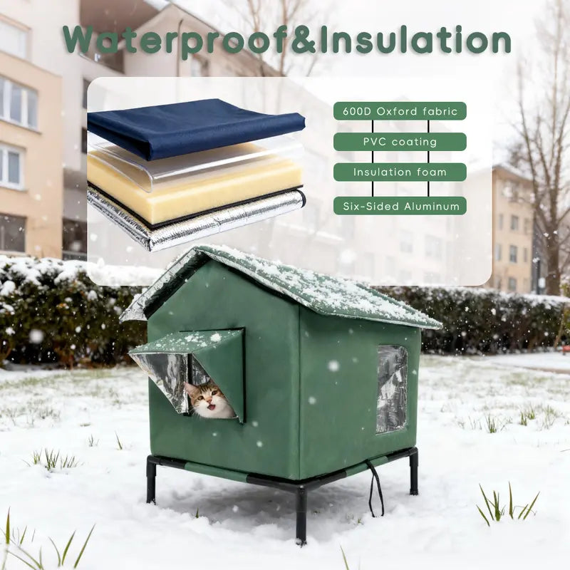 Insulated Outdoor Portable Cat House With Warm Cushion All-Season Cat Shelter Easy Assembly