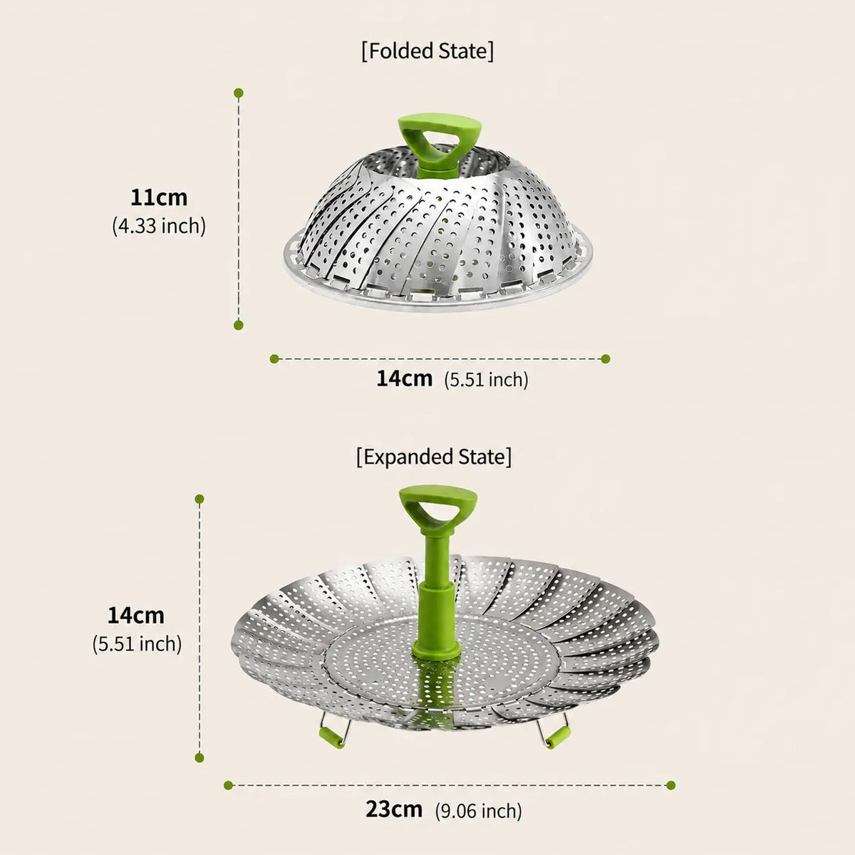 Foldable Stainless Steel Vegetable Steamer Basket with Extendable Handle, Expandable Steaming Insert for Pots