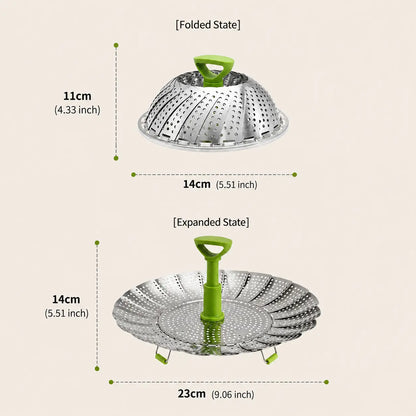 Foldable Stainless Steel Vegetable Steamer Basket with Extendable Handle, Expandable Steaming Insert for Pots