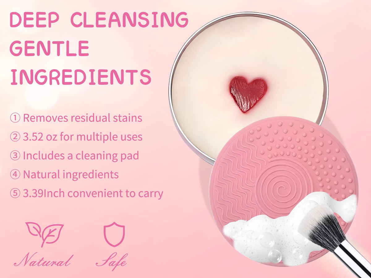 Heart‑Shaped Solid Cosmetic Brush Cleaner Soap with Sponge & Silicone Cleaning Pad