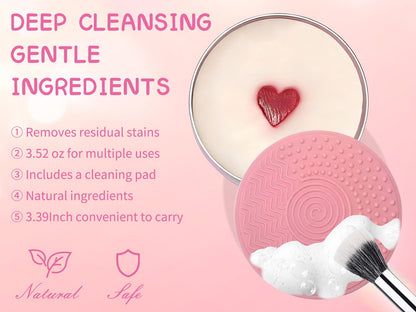 Heart‑Shaped Solid Cosmetic Brush Cleaner Soap with Sponge & Silicone Cleaning Pad