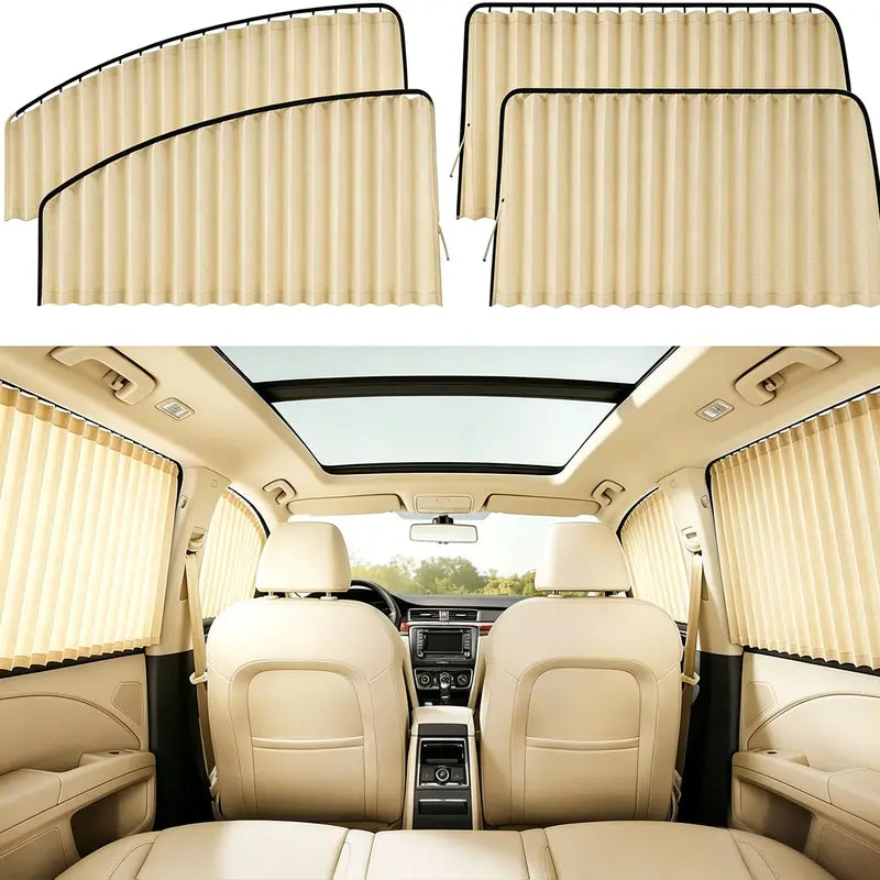 4Pcs Beige Magnetic Car Window Sun Shades, Privacy UV Protection Car Curtain, Cooling Car Accessory for Baby Sleep