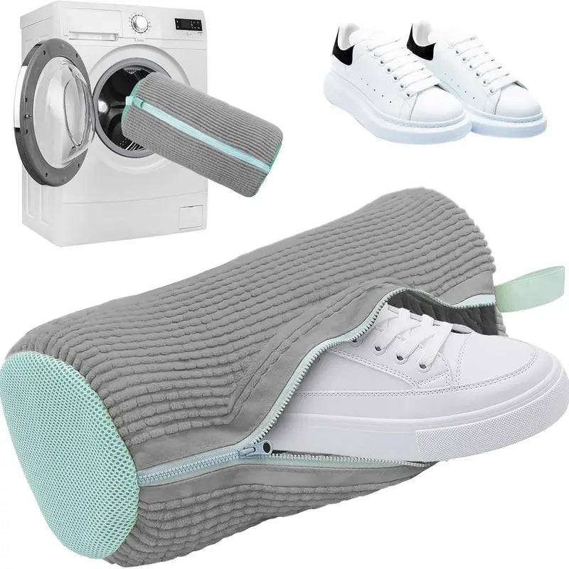 Grey Mesh Laundry Shoe Washing Bag, Washing Machine Shoe Protector Bag, Footwear Cleaning Accessory