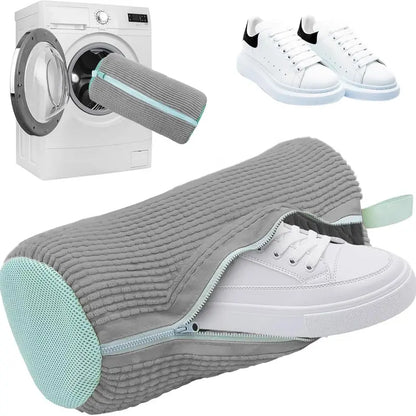 Grey Mesh Laundry Shoe Washing Bag, Washing Machine Shoe Protector Bag, Footwear Cleaning Accessory