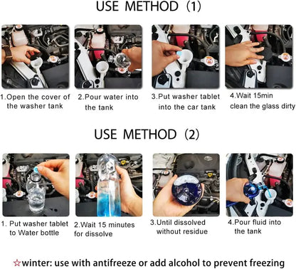 50 Pcs Windshield Washer Fluid Concentrate Tablets, Makes 52.5 Gallons Total, Car Wiper Fluid Solid Tablets