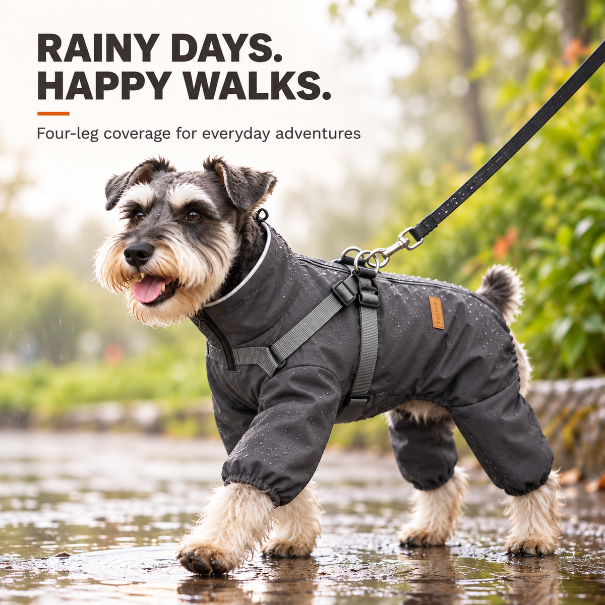 4-Leg Dog Raincoat with Built-In Harness, Adjustable Neck & Waist and Easy Back Zipper –  Dog Coat  for Small, Medium & Large Dogs
