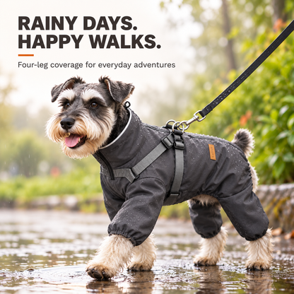 4-Leg Dog Raincoat with Built-In Harness, Adjustable Neck & Waist and Easy Back Zipper –  Dog Coat  for Small, Medium & Large Dogs