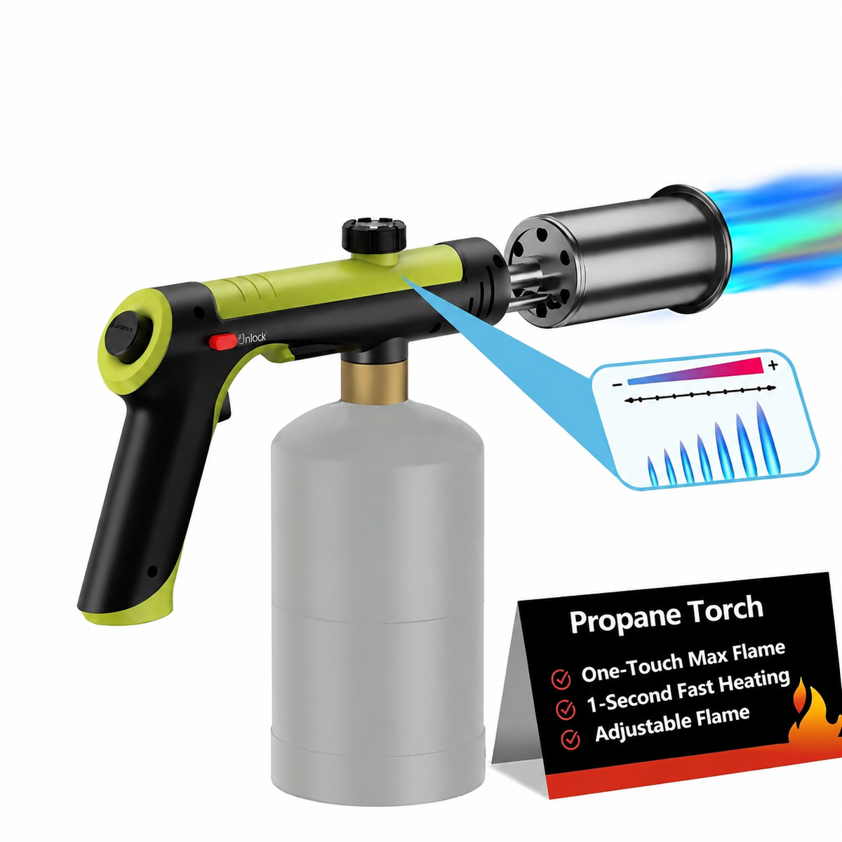 Powerful Propane Torch(Propane Tank Not Included),With One-Touch Max Fire Button and Safety Lock, Adjustable Blow Torch for Sous Vide Searing Steak