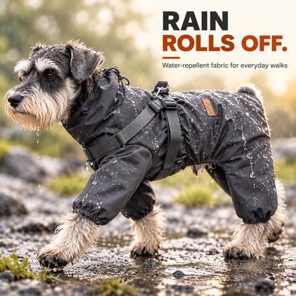 4-Leg Dog Raincoat with Built-In Harness, Adjustable Neck & Waist and Easy Back Zipper –  Dog Coat  for Small, Medium & Large Dogs