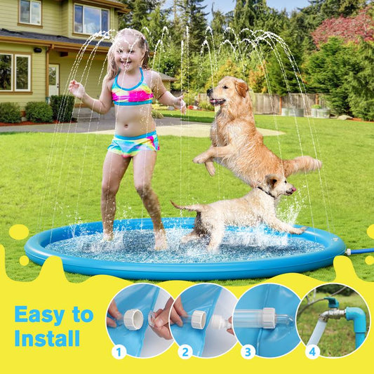 Pecute Dog Splash Pad Sprinkler Non-Slip Thick PVC Portable Pet Kids Water Play Mat Summer Outdoor Toy
