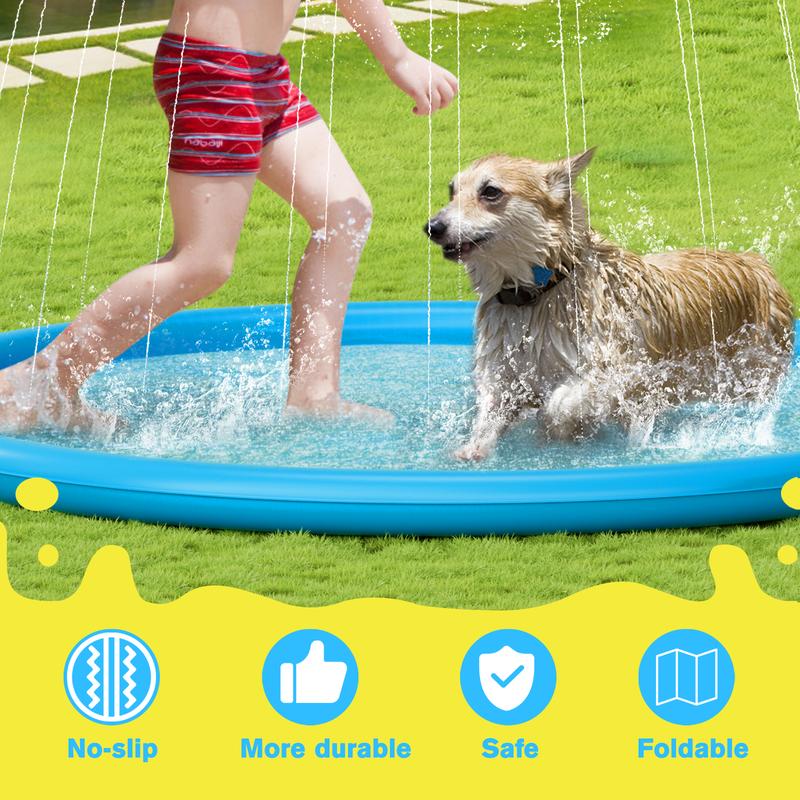 Pecute Dog Splash Pad Sprinkler Non-Slip Thick PVC Portable Pet Kids Water Play Mat Summer Outdoor Toy