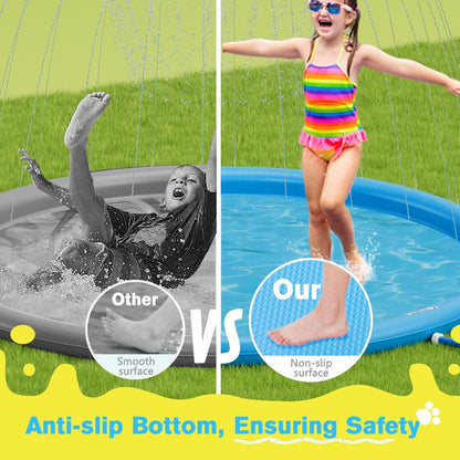 Pecute Dog Splash Pad Sprinkler Non-Slip Thick PVC Portable Pet Kids Water Play Mat Summer Outdoor Toy