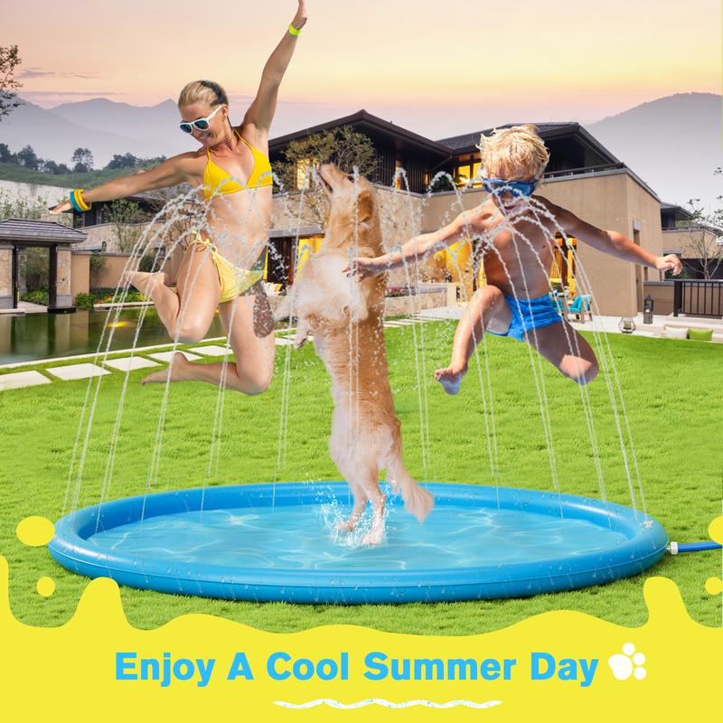 Pecute Dog Splash Pad Sprinkler Non-Slip Thick PVC Portable Pet Kids Water Play Mat Summer Outdoor Toy