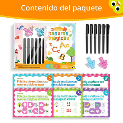 Spanish Reusable Grooved Handwriting Workbook for Kids, Learning Materials, 6 Books–Early Elementary, Covers Math, Words, Drawing