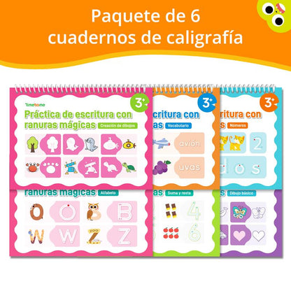 Spanish Reusable Grooved Handwriting Workbook for Kids, Learning Materials, 6 Books–Early Elementary, Covers Math, Words, Drawing
