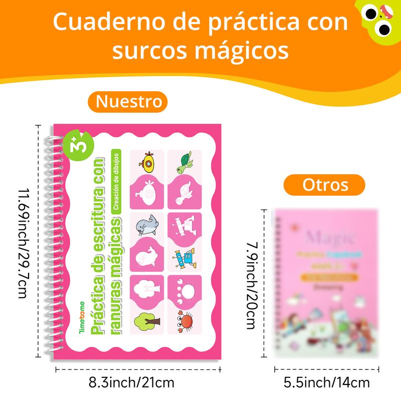 Spanish Reusable Grooved Handwriting Workbook for Kids, Learning Materials, 6 Books–Early Elementary, Covers Math, Words, Drawing