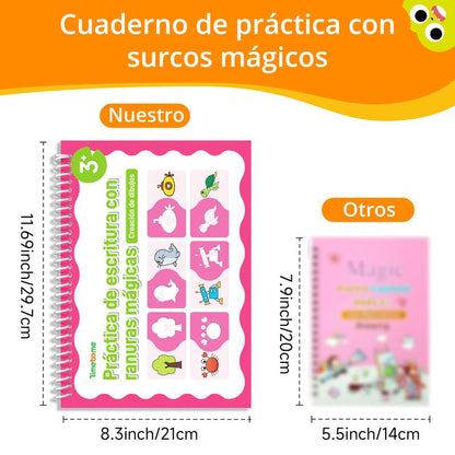 Spanish Reusable Grooved Handwriting Workbook for Kids, Learning Materials, 6 Books–Early Elementary, Covers Math, Words, Drawing