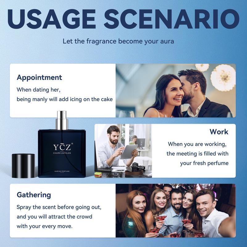 YCZ Midnight Marine 1.7oz Men Eau de Parfum Long Lasting Marine Scent for Daily Dating