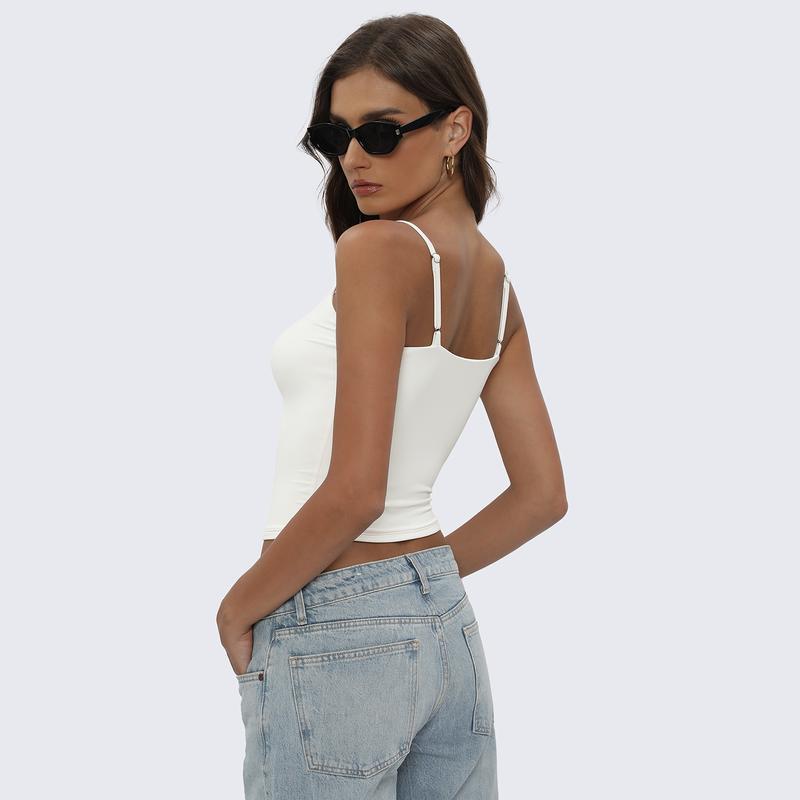 Tournesol Women's Square‑Neck Double‑Layer Slim‑Fit Sleeveless Tank Top, 006 White