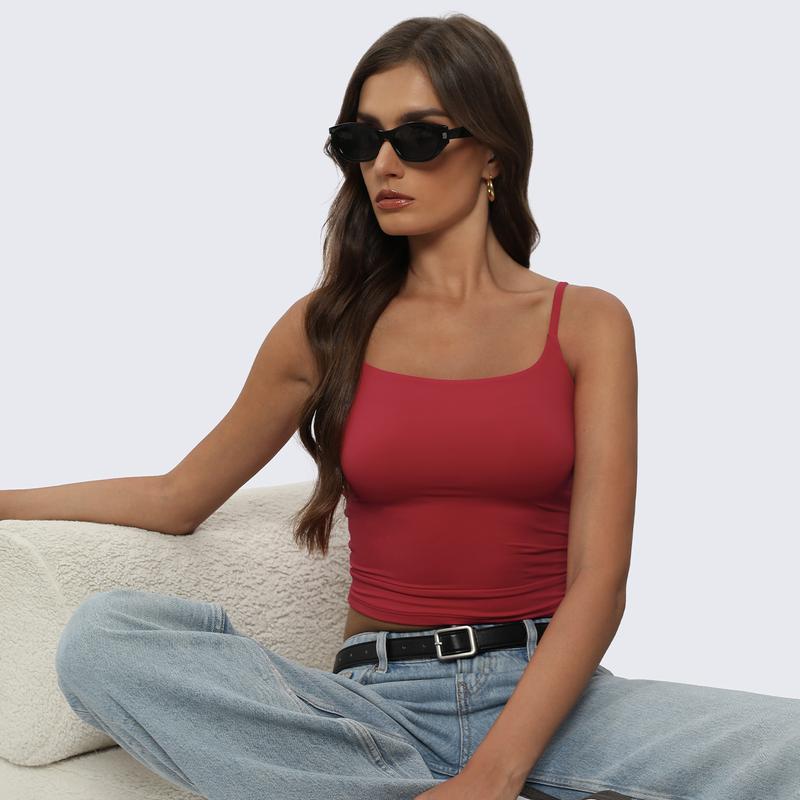 Tournesol Women's Square‑Neck Double‑Layer Slim‑Fit Sleeveless Tank Top, 006 White