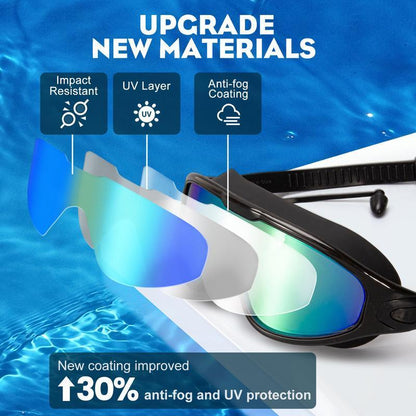 Swim Goggles 2 Pack - Wide View Anti-Fog & UV, No Leaking Swim Glasses for Men, Women, Kids Swimming